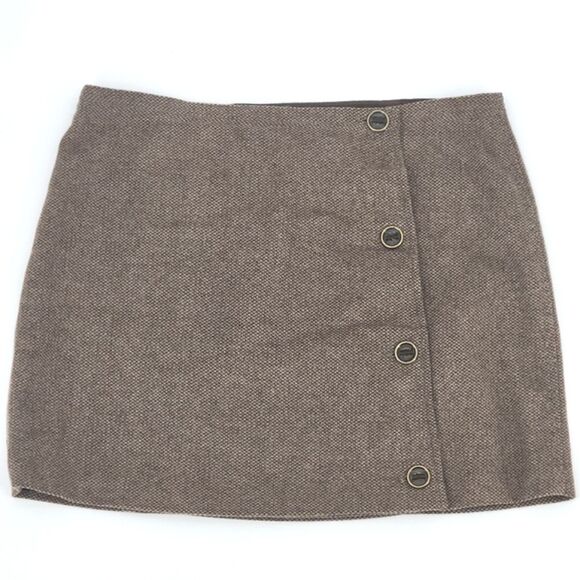 Prana Nicky Wool Blend Side Button True Wrap Skirt Size 10 Espresso Brown Tweed - Picture 1 of 8